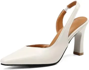 Elbslutt Womens Slingback Heels Pumps Pointed Square Toe Chunky High Heels Pumps Slip-on High Heels Sandals Formal Office Lady Sandals Party Prom Dress Shoes