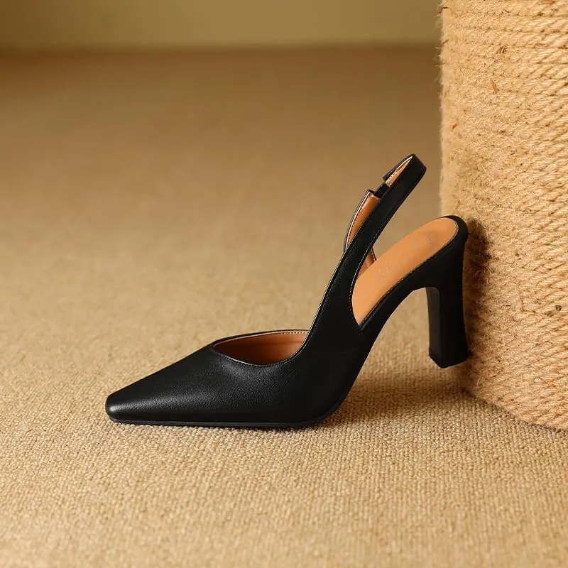 Elbslutt Womens Slingback Heels Pumps Pointed Square Toe Chunky High Heels Pumps Slip-on High Heels Sandals Formal Office Lady Sandals Party Prom Dress Shoes