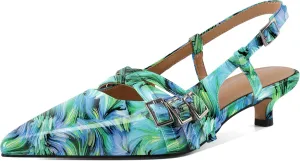 Eldof Women's Slingback Kitten Heels Buckle Strap Pointed Closed Toe Slip On Low Heel Pumps Shoes Dress 1.5 Inches