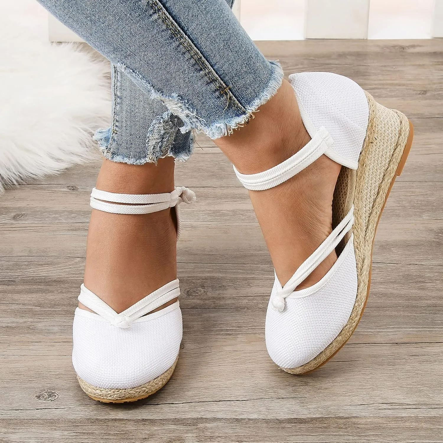 Espadrilles Wedges for Women,Fashion Closed Toe Sandals Women Comfortable Ankle Strap Espadrilles Platform Sandals Summer Breathable Canvas Low Heel Wedges Shoes Dressy Casual Slip on Beach Sandals