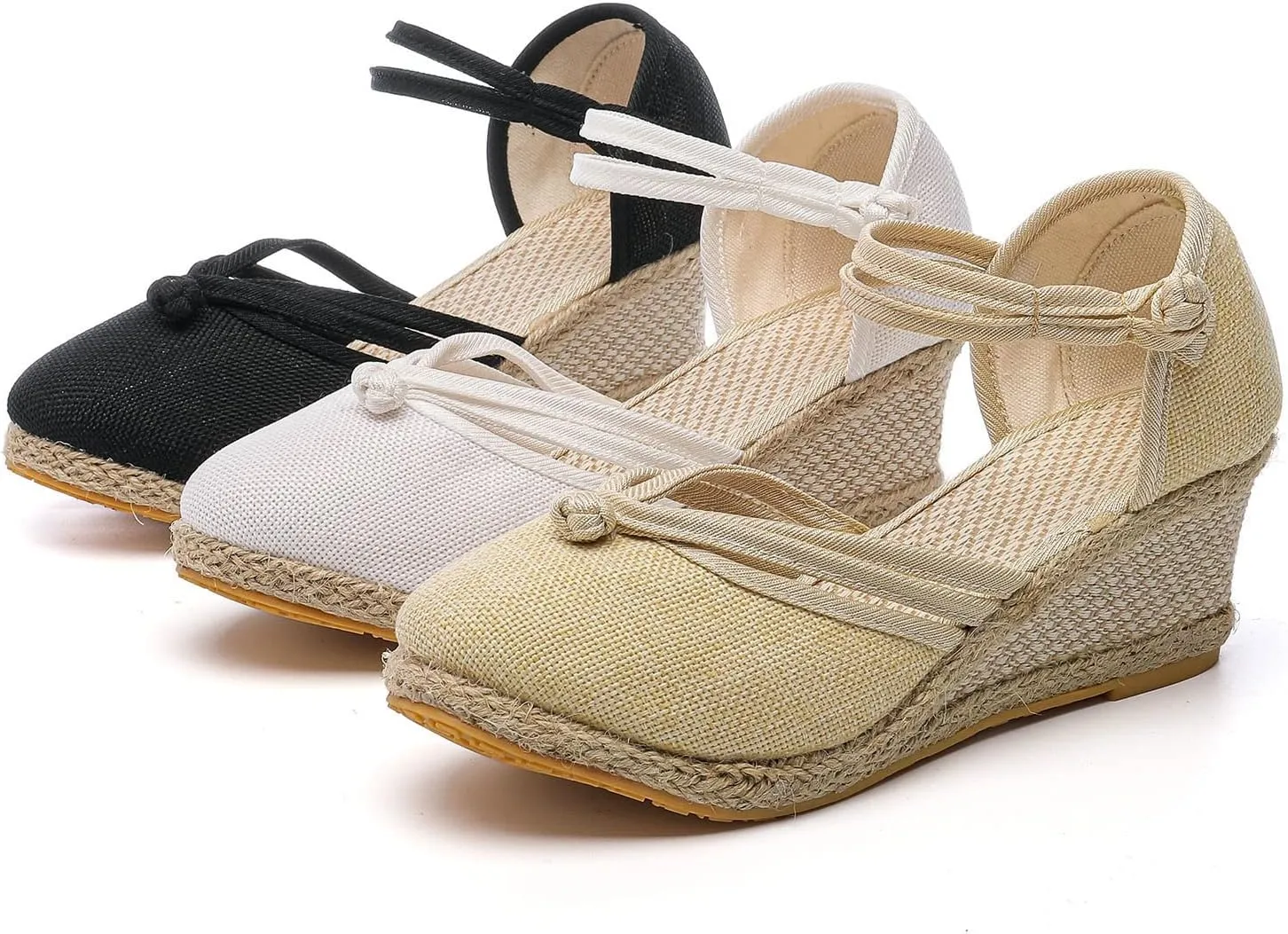 Espadrilles Wedges for Women,Fashion Closed Toe Sandals Women Comfortable Ankle Strap Espadrilles Platform Sandals Summer Breathable Canvas Low Heel Wedges Shoes Dressy Casual Slip on Beach Sandals