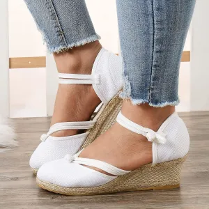 Espadrilles Wedges for Women,Fashion Closed Toe Sandals Women Comfortable Ankle Strap Espadrilles Platform Sandals Summer Breathable Canvas Low Heel Wedges Shoes Dressy Casual Slip on Beach Sandals