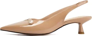 FIFSY Women Kitten Heels Slingback Heels for Women Pointed Colsed Toe Low Stietto Heels Ankle Strap Pumps Party with Dress Shoes