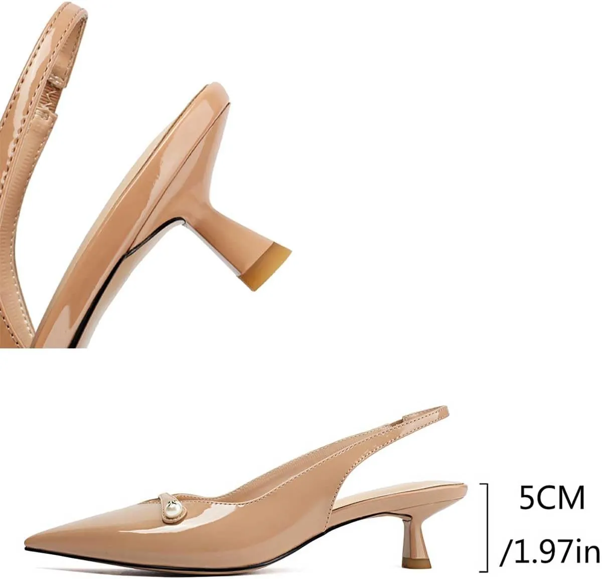 FIFSY Women Kitten Heels Slingback Heels for Women Pointed Colsed Toe Low Stietto Heels Ankle Strap Pumps Party with Dress Shoes