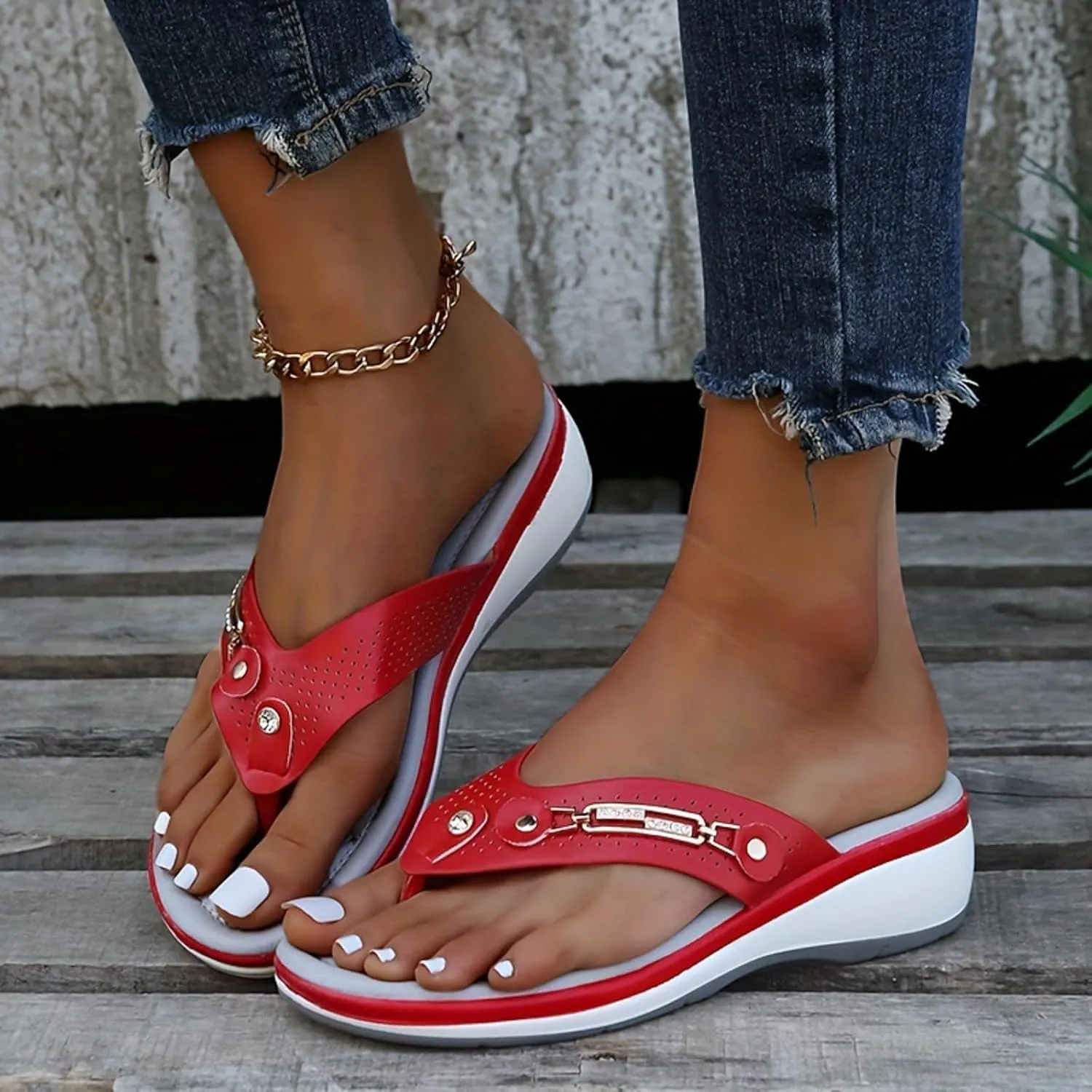 Flip Flops Women's Outer Wear Beach Sandals Summer Casual Large Size Women's Slippers Flat Sandal Comfort