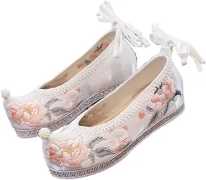 Flower Embroidered Women Cotton Fabric Ankle Strap Hanfu Shoes Retro Ladies Casual Platforms