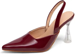 GATUXUS Women's Clear Kitten High Heels Slingback Pumps Shoes Pointed Toe Backstrap Wedding Party Dress Sandals