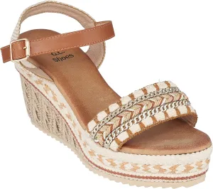 GC Shoes Women's Open Toe Memory Foam Summer Espadrille Wedge Sandals, Braided Strap Ankle Platform Heels, Cheri