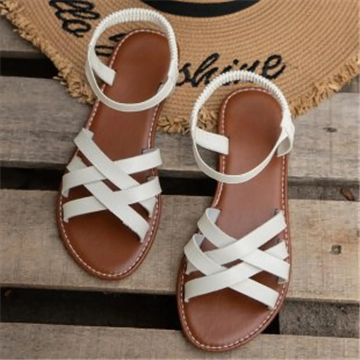 Gladiator Sandals for Women Summer Comfortable Non-Slip Slides Sandals with Adjustable Back Ankle Strap Casual Walking Shoes for Summer Beach Oceanside Holiday Outdoor
