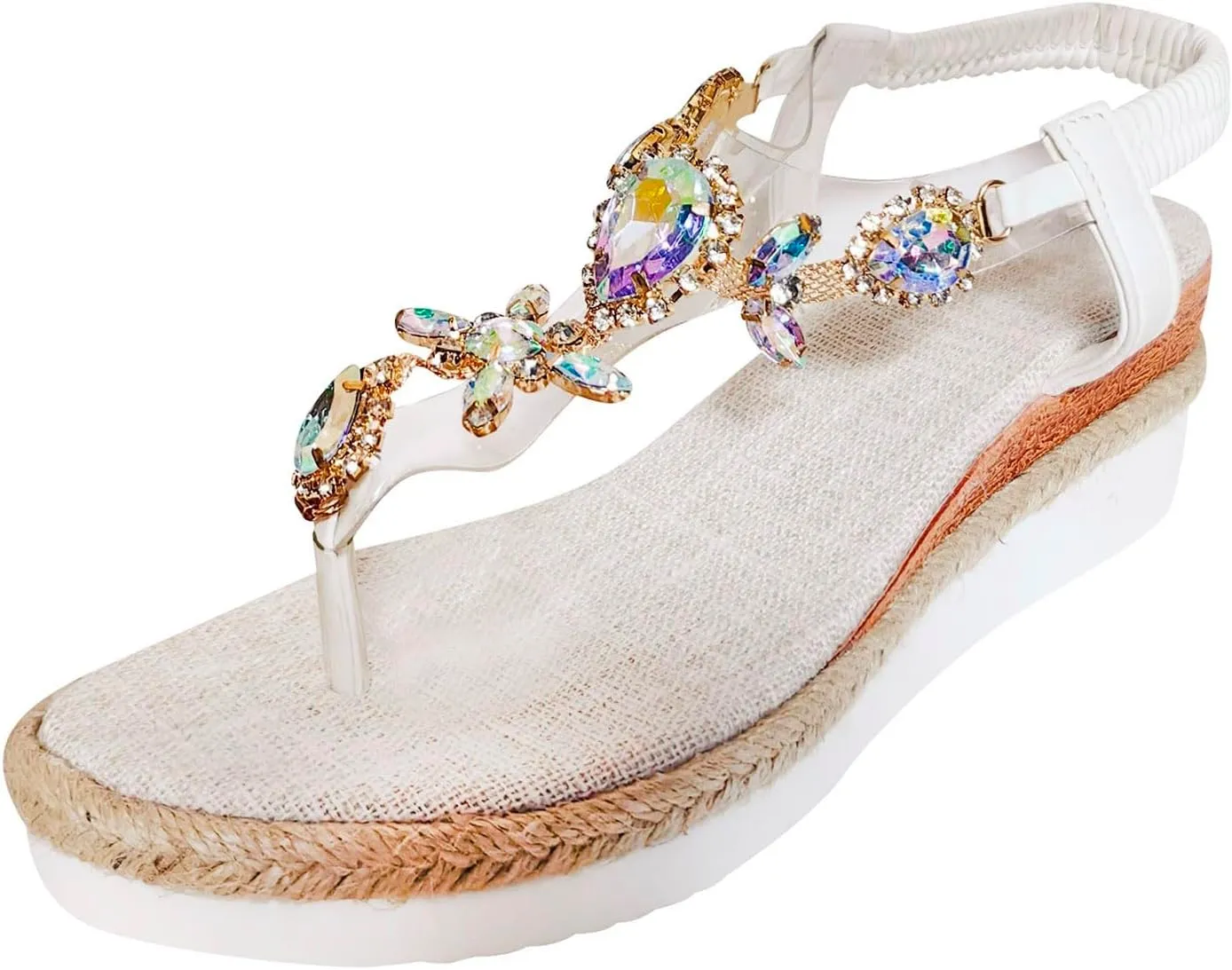 Hbeylia Bohemian Wedge Sandals for Women Wide Width Casual Platform Sandals Orthopedic Comfortable Walking Open Toe Jeweled Beaded Sandals Slip On Ankle Strap Dressy 2025 Summer Beach Shoes