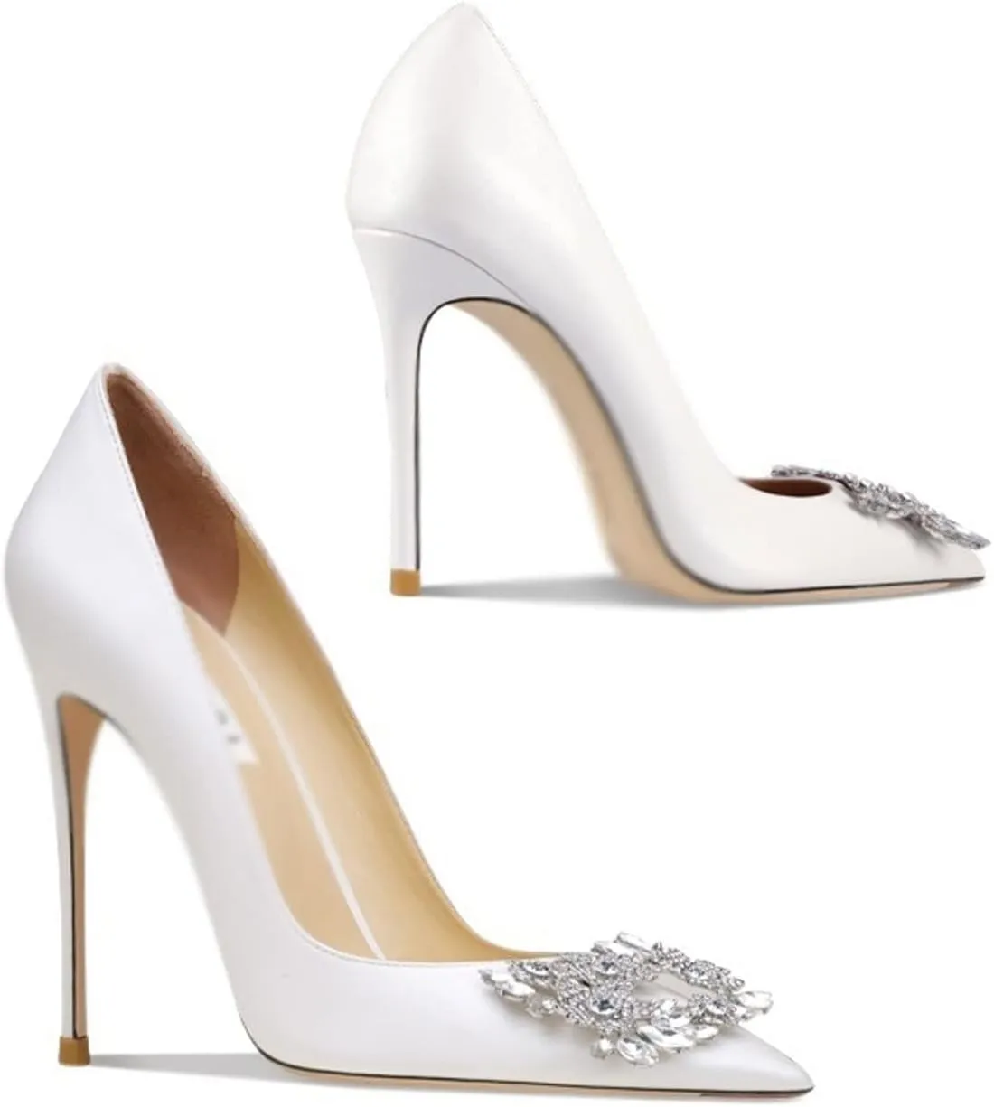 Heels for Women Luxury Women's high Heels White Silk Rhinestone high Heels Slim Heels Pointed Toe high Heels Wedding Bride(10.5)