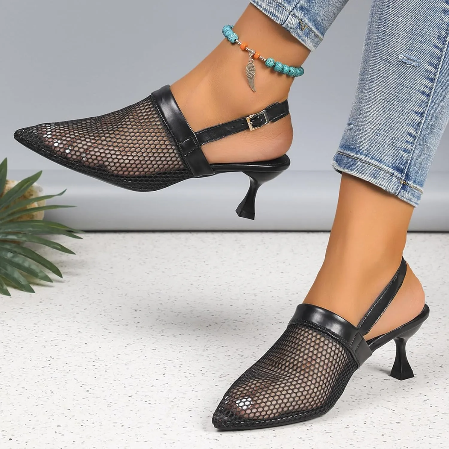 High Stilettos Open Toe Ankle Strap Heels Pointed Toe Fine Heel Sandals High Heels Large Size Sandals