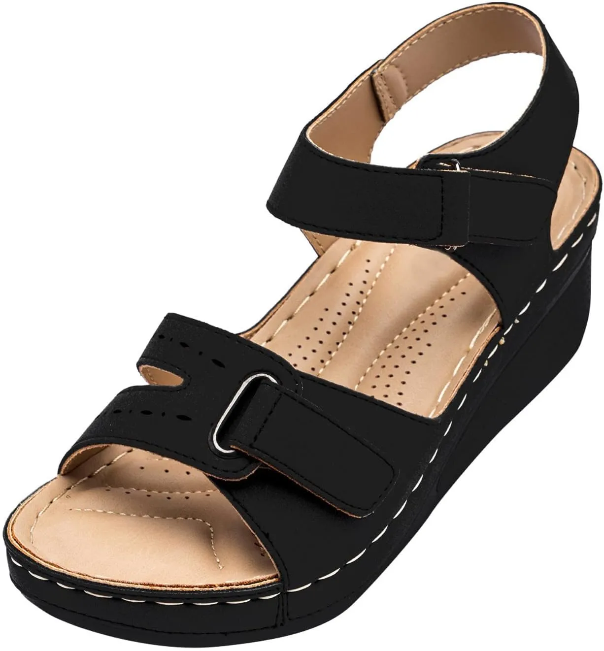 Hook And Loop Fastener Strap Wedge Sandals For Women Ladies Girls Comfortable Wedges Sandals Causal Shoes Summer