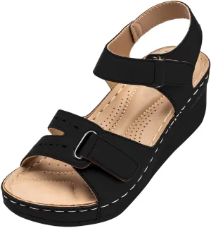 Hook And Loop Fastener Strap Wedge Sandals For Women Ladies Girls Comfortable Wedges Sandals Causal Shoes Summer