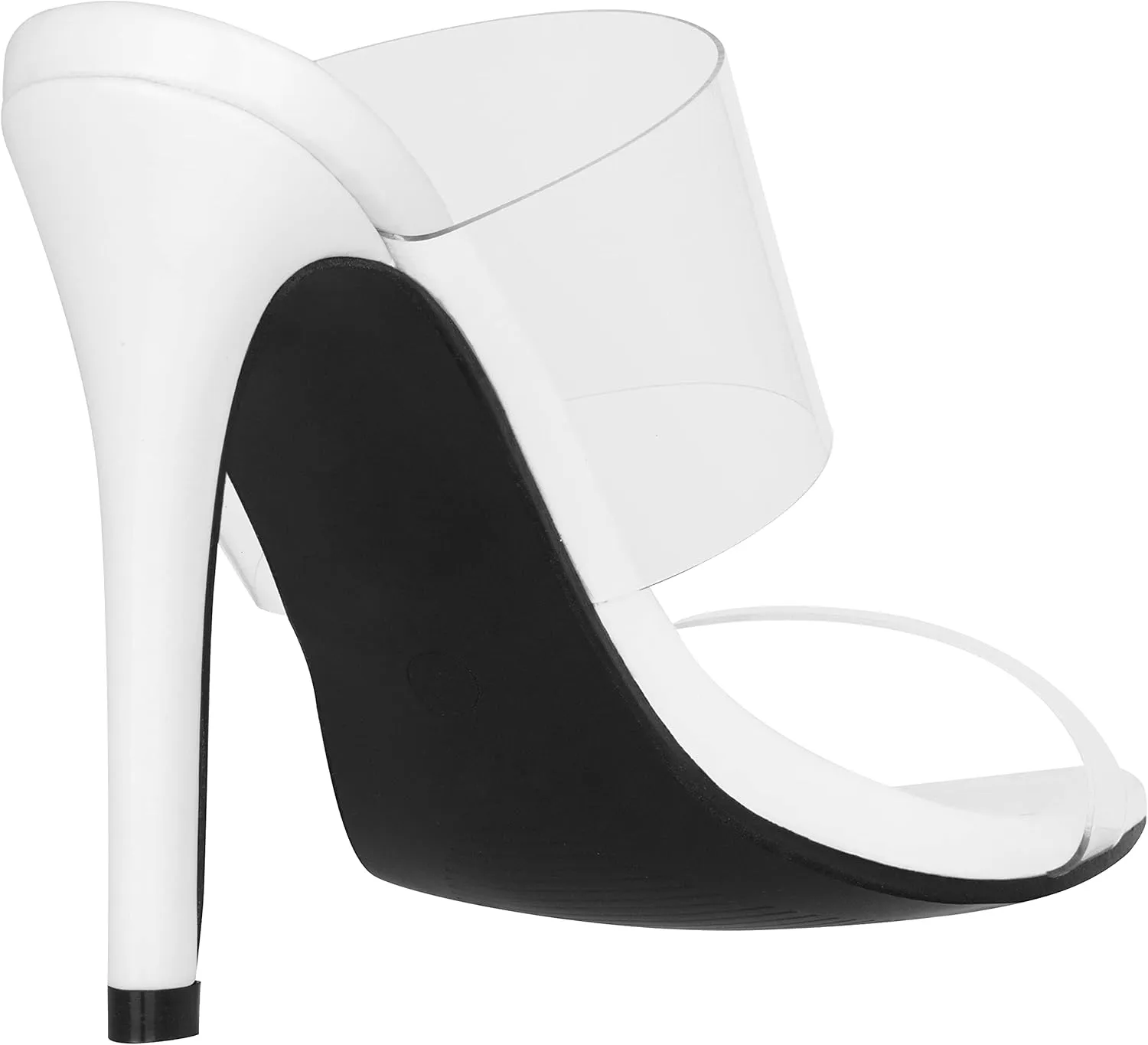 ILLUDE Womens Clear Pointed Toe Sandals Stiletto Heels Transparent Strap High Heels Slip on Mules
