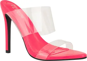 ILLUDE Womens Clear Pointed Toe Sandals Stiletto Heels Transparent Strap High Heels Slip on Mules