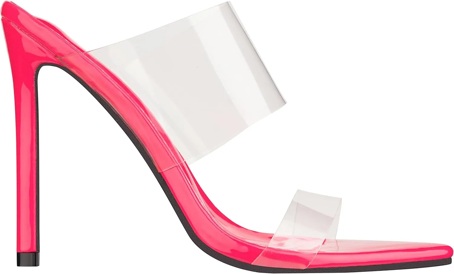 ILLUDE Womens Clear Pointed Toe Sandals Stiletto Heels Transparent Strap High Heels Slip on Mules
