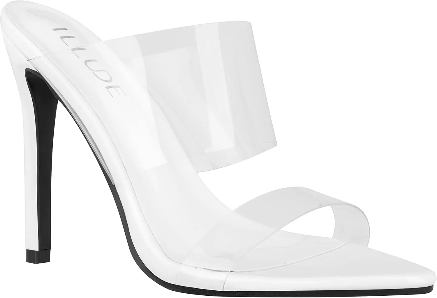 ILLUDE Womens Clear Pointed Toe Sandals Stiletto Heels Transparent Strap High Heels Slip on Mules
