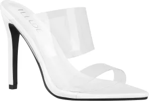 ILLUDE Womens Clear Pointed Toe Sandals Stiletto Heels Transparent Strap High Heels Slip on Mules