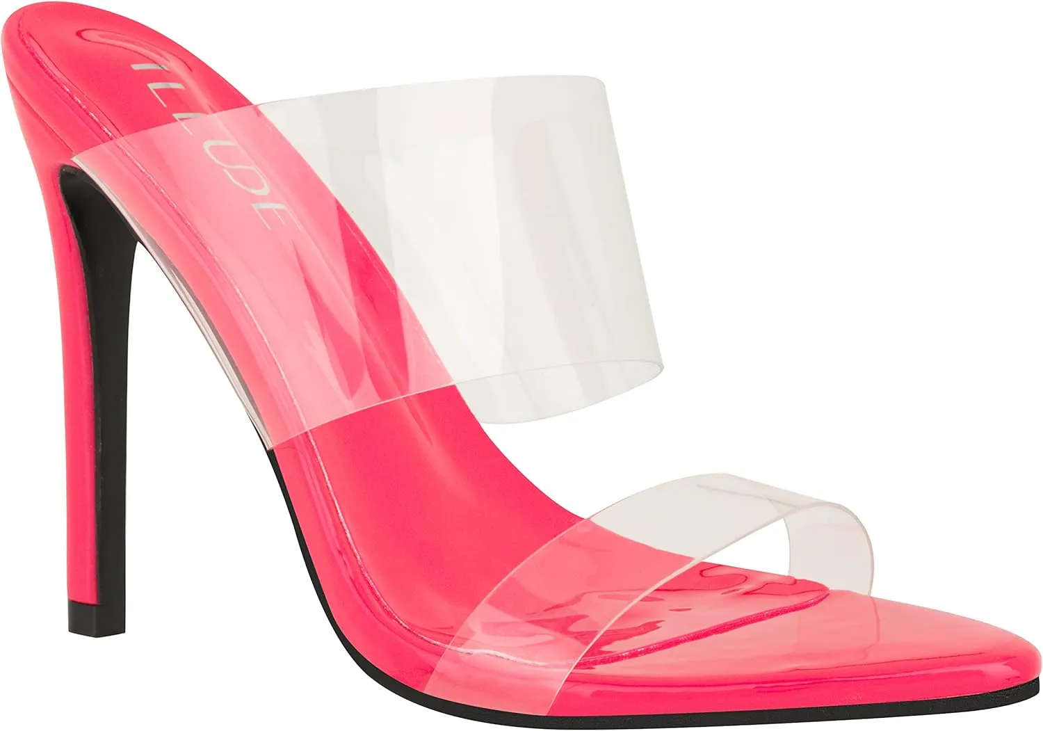 ILLUDE Womens Clear Pointed Toe Sandals Stiletto Heels Transparent Strap High Heels Slip on Mules