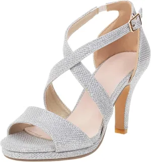KOKOMOMO Womens Glitter High Heels Sparkly High Heel Strappy Wedding Sandals