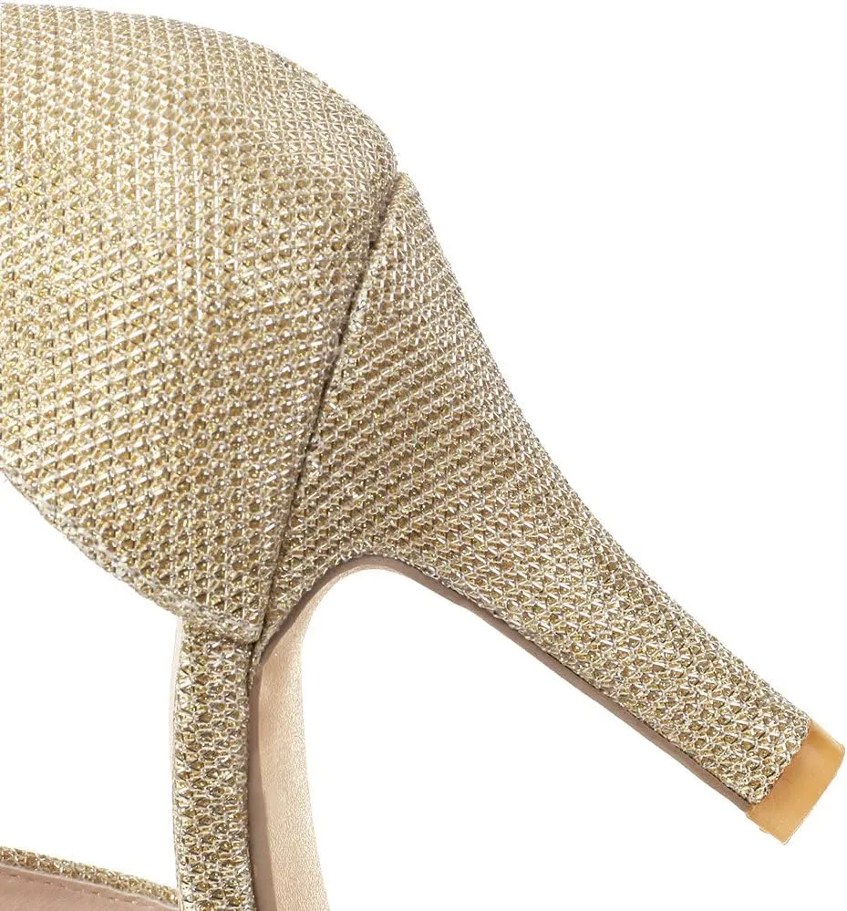 KOKOMOMO Womens Glitter High Heels Sparkly High Heel Strappy Wedding Sandals