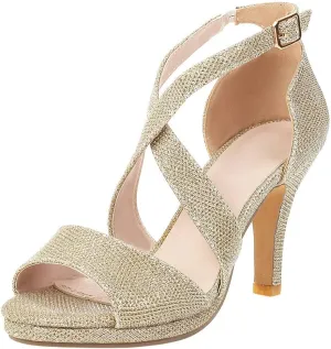 KOKOMOMO Womens Glitter High Heels Sparkly High Heel Strappy Wedding Sandals