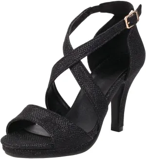 KOKOMOMO Womens Glitter High Heels Sparkly High Heel Strappy Wedding Sandals