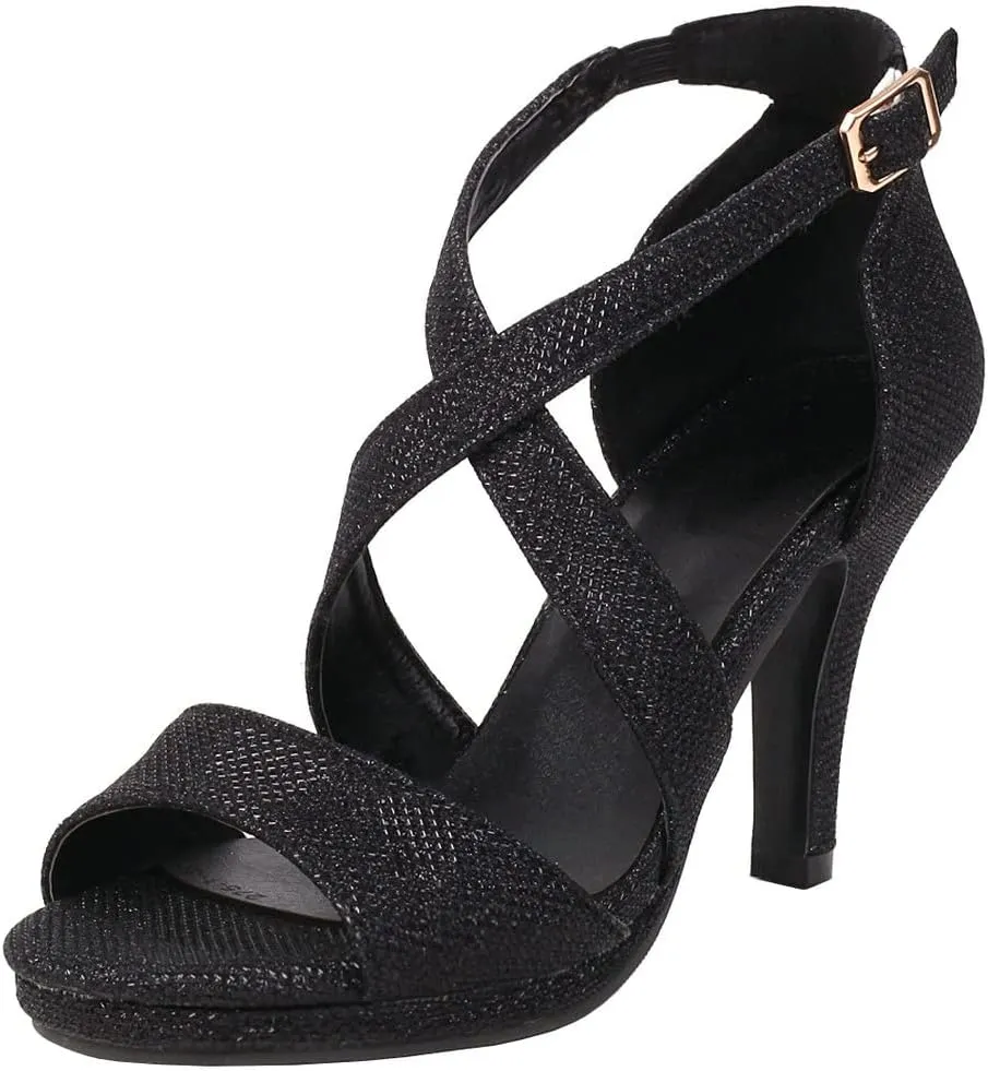 KOKOMOMO Womens Glitter High Heels Sparkly High Heel Strappy Wedding Sandals