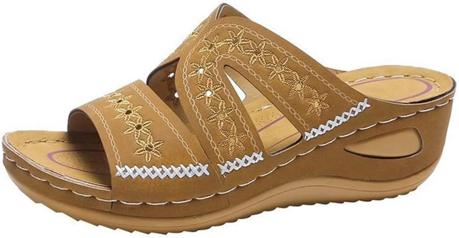 Lausiuoe Orthotic Sandals For Women With Arch Support Low Wedge Comfortable Orthopedic Flip Flops Dressy Summer Casual Slides