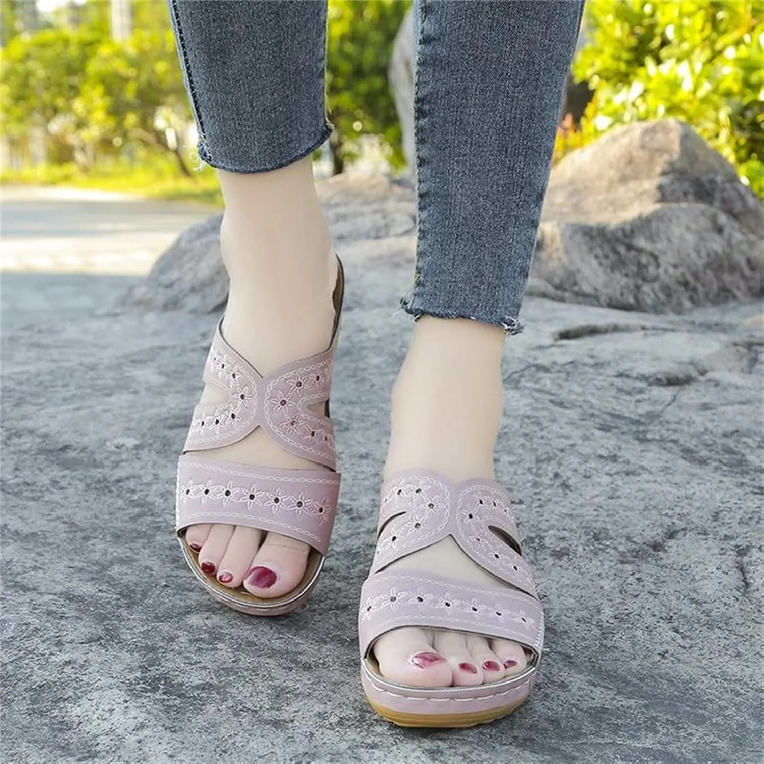Lausiuoe Orthotic Sandals For Women With Arch Support Low Wedge Comfortable Orthopedic Flip Flops Dressy Summer Casual Slides