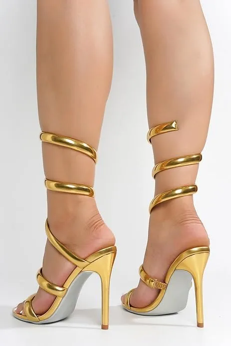 Liliana Women's Open Toe Spiral Wrap Up Strappy High Heels Sandals