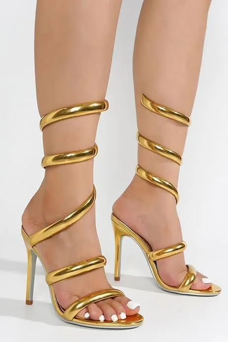 Liliana Women's Open Toe Spiral Wrap Up Strappy High Heels Sandals
