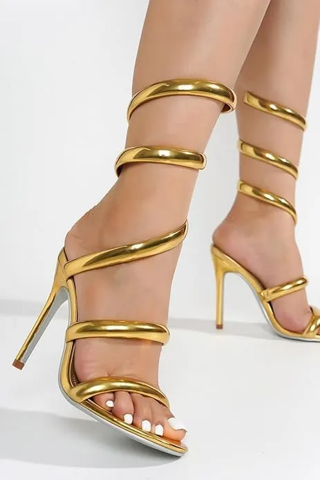 Liliana Women's Open Toe Spiral Wrap Up Strappy High Heels Sandals