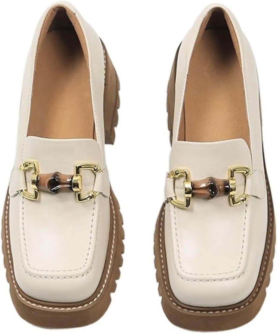 Loafers for Women Women's Thick Soled Square Head Casual Shoes Stylish Comfortable Footwear for Everyday Wear
