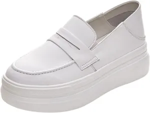 Loafers for Women Women's White Platform Casual Shoes Thick Soled Flat Shoes for Everyday Wear