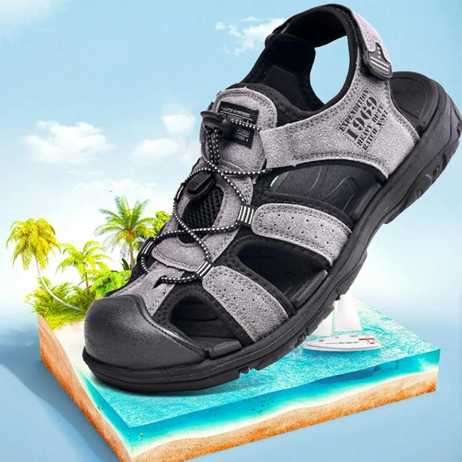 Men Sandals Fashion Closed Toe Flat Shoes Men Wading Sports Sandals Casual Summer New Outdoor Leisure Beach Shoes