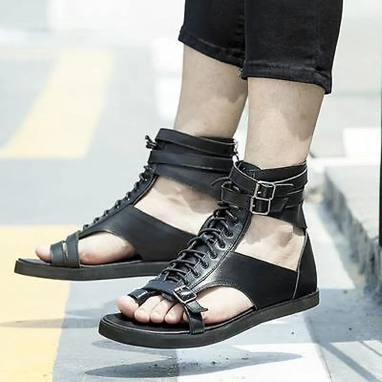 Men Sandals High Top Leather Sandals Toe Shoes Fashion Shoes Men Sandals Size 11 Leather