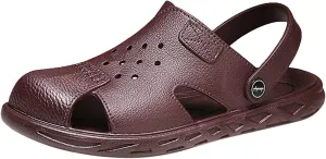 Men Summer Casual Leather Sandals Leather Beach Shoes Slip Closed Toe Sandals Men Slides Slippers