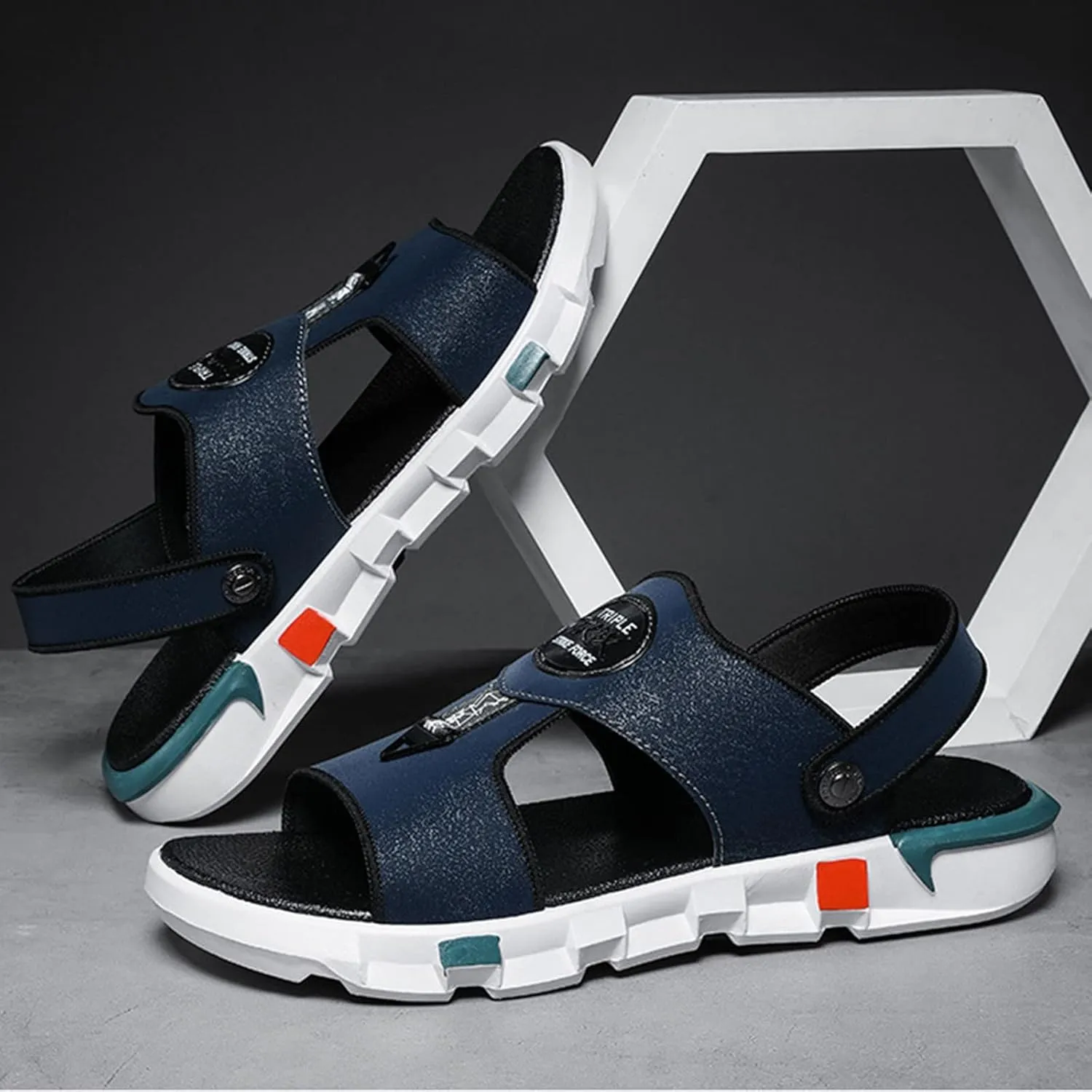 Men Summer Casual Leather Sandals Leather Beach Shoes Slip Open Toe Sandals Garnet Shoes