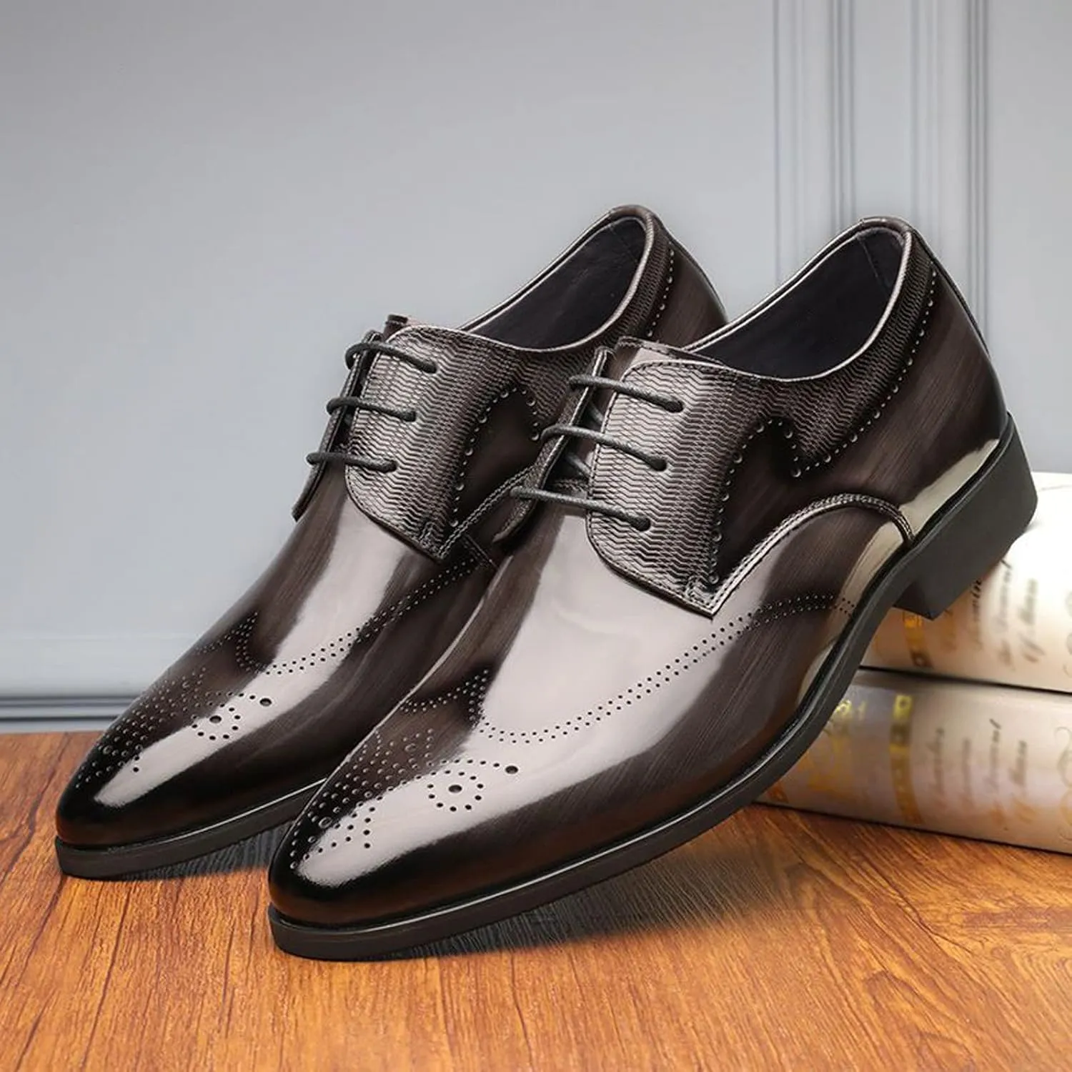 Men's Casual Dress Shoes Fashion Men's Breathable Comfortable Business Lace Up Work Leisure Solid Color Leather