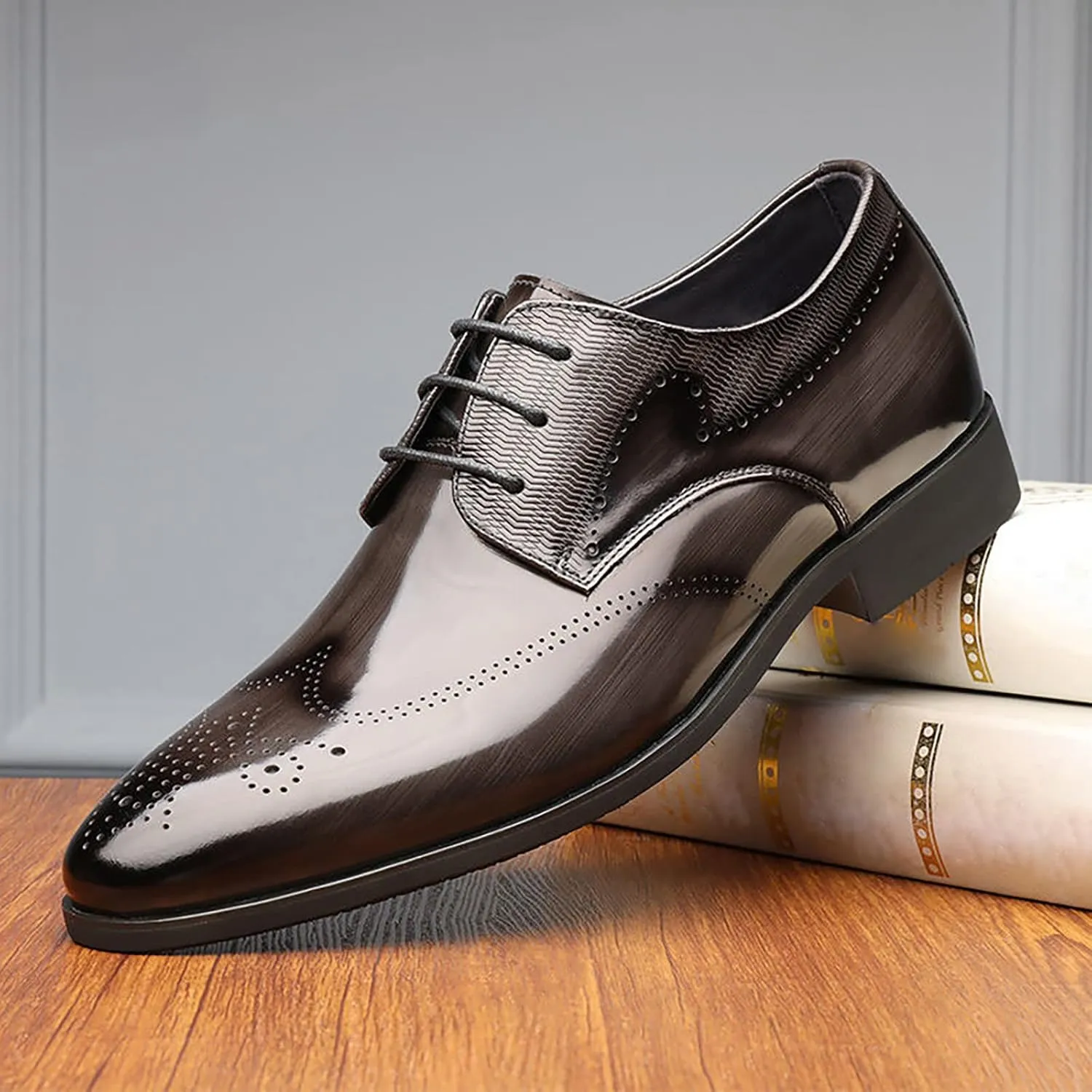 Men's Casual Dress Shoes Fashion Men's Breathable Comfortable Business Lace Up Work Leisure Solid Color Leather