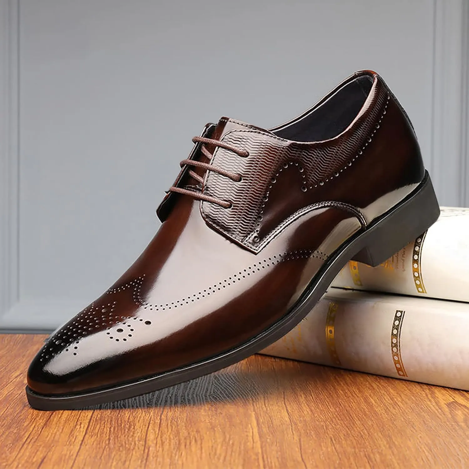 Men's Casual Dress Shoes Fashion Men's Breathable Comfortable Business Lace Up Work Leisure Solid Color Leather