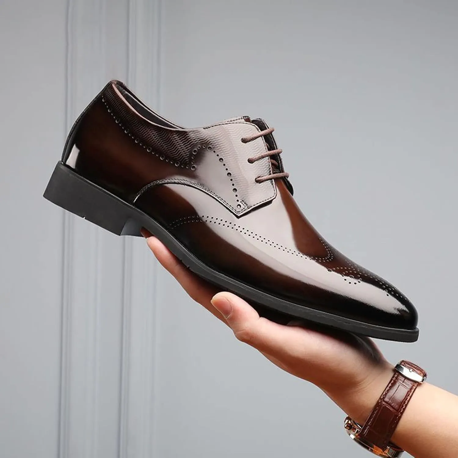 Men's Casual Dress Shoes Fashion Men's Breathable Comfortable Business Lace Up Work Leisure Solid Color Leather