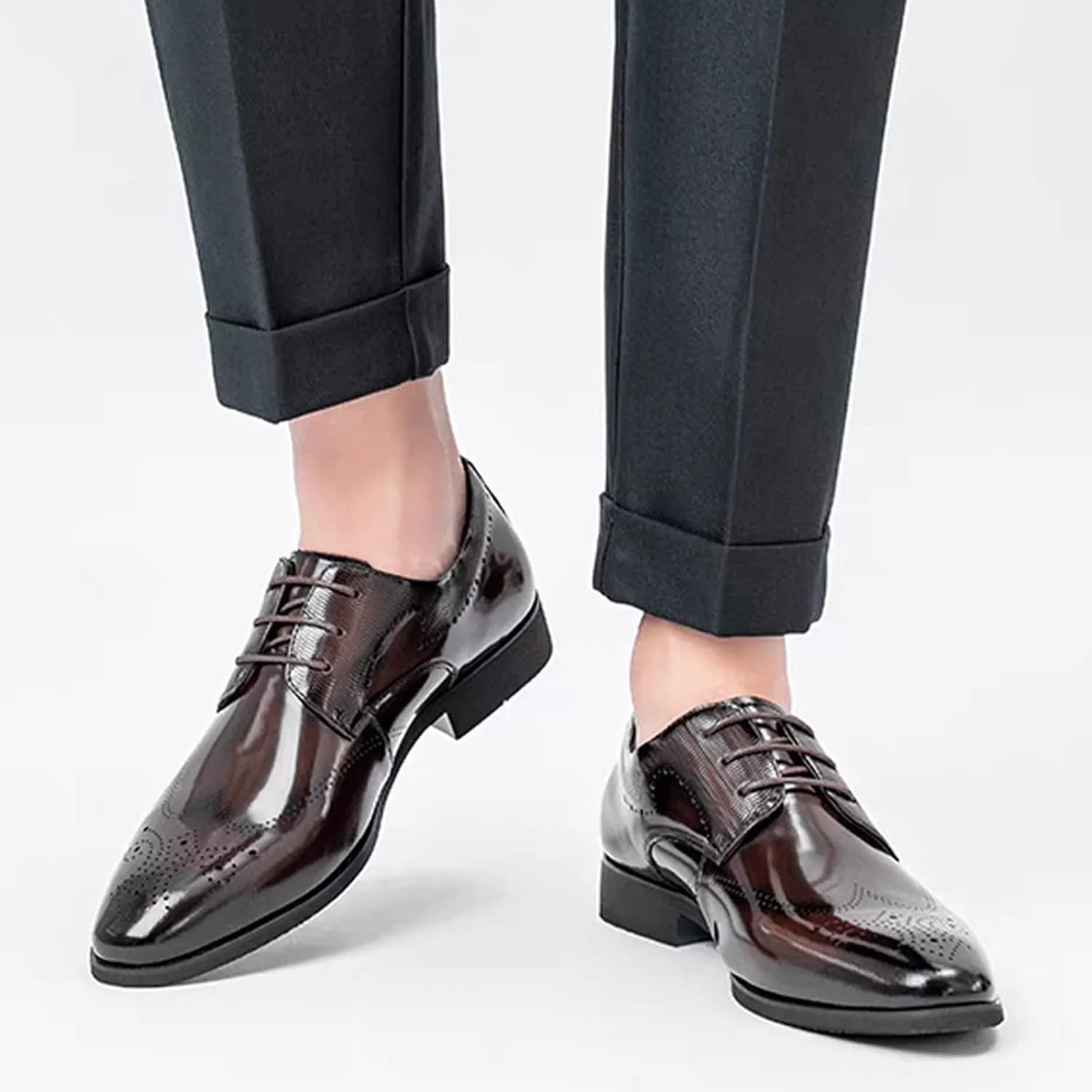Men's Casual Dress Shoes Fashion Men's Breathable Comfortable Business Lace Up Work Leisure Solid Color Leather