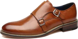Mens Double Monk Strap Slip on Loafer Cap Toe Leather Oxford Formal Business Casual Comfortable Dress Shoes for Men