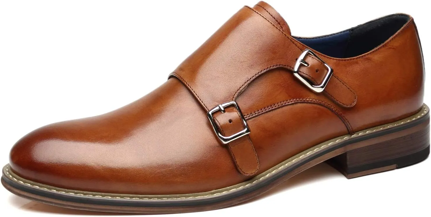Mens Double Monk Strap Slip on Loafer Cap Toe Leather Oxford Formal Business Casual Comfortable Dress Shoes for Men