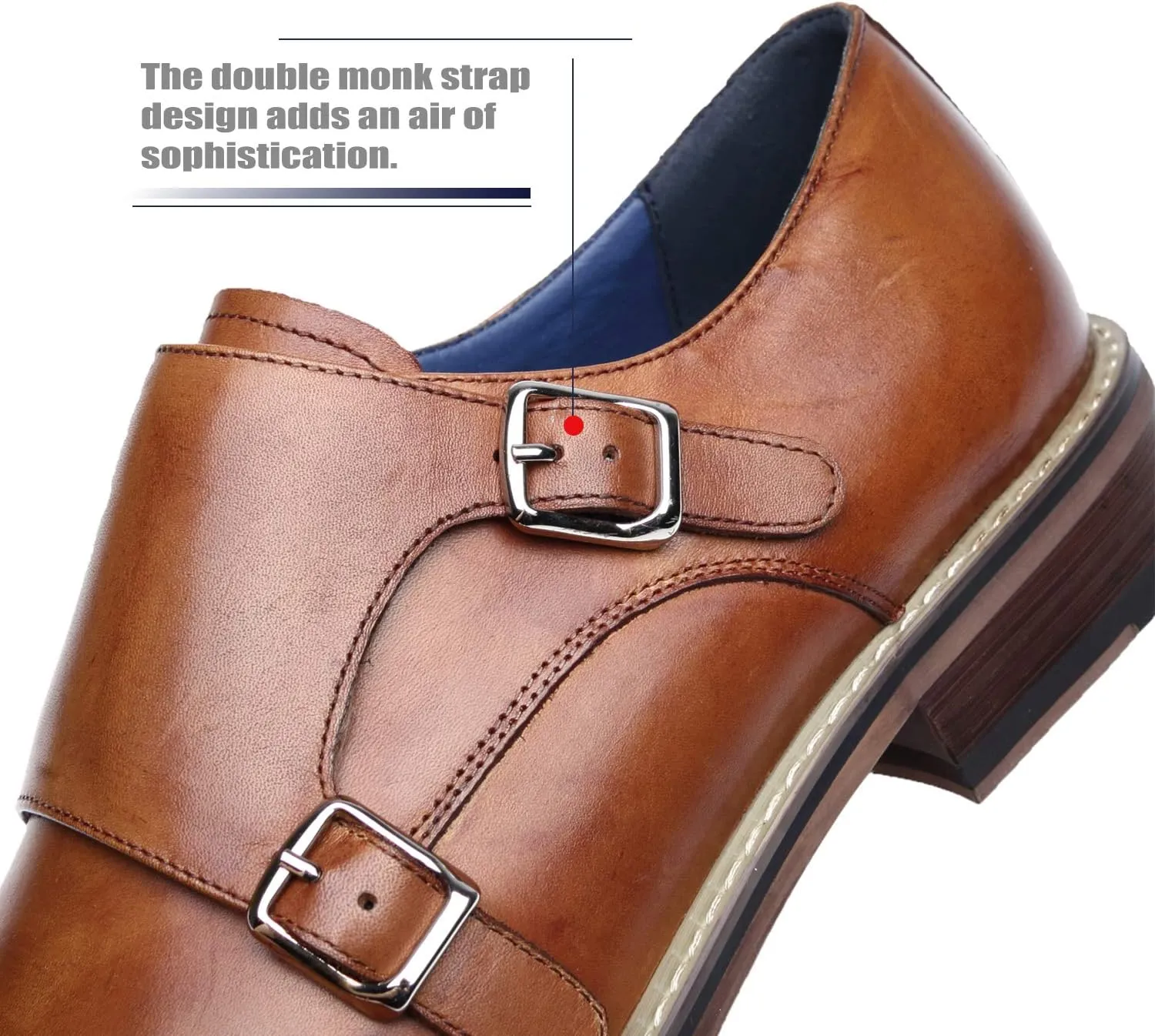 Mens Double Monk Strap Slip on Loafer Cap Toe Leather Oxford Formal Business Casual Comfortable Dress Shoes for Men
