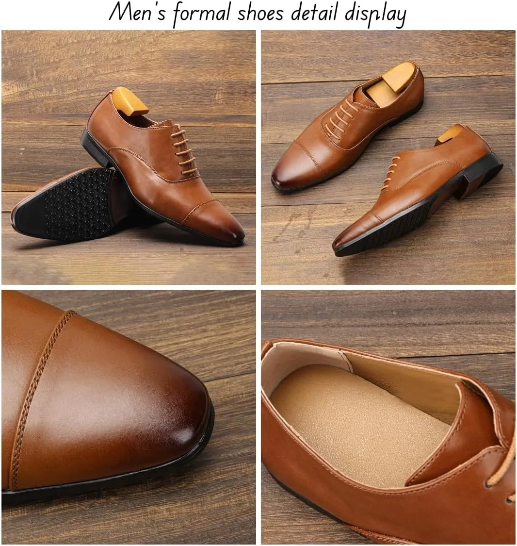 Men’s Dress Oxford Formal Shoes Men's Wingtip Dress Shoes Leather Lace Up Non Slip Business Derby Shoes for Men