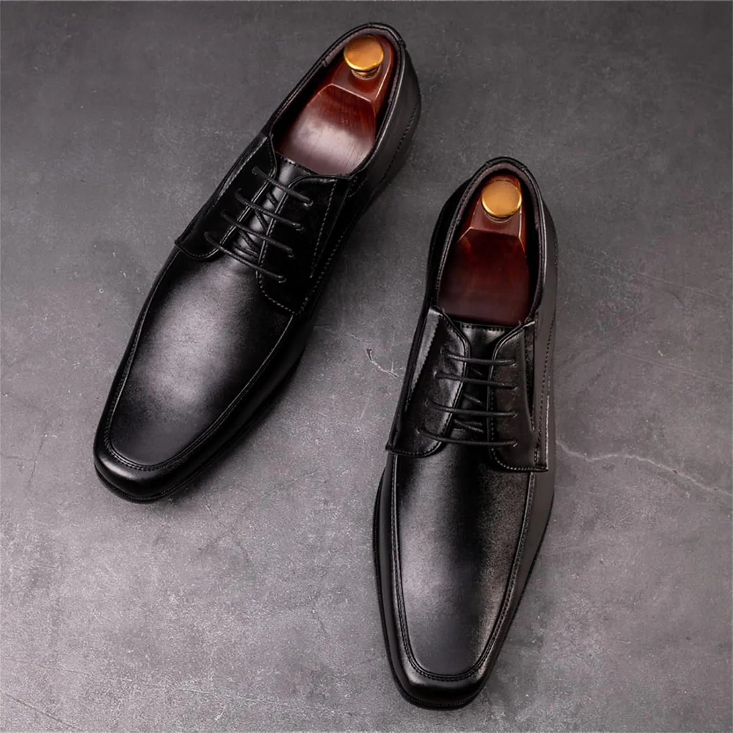 Mens Dress Shoes Fashion Lace-up Square Toe Oxfords Shoes Classic Formal Business Wedding Faux Leather Shoes for Men